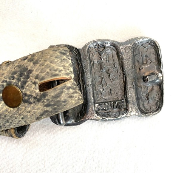 Elaine Conye Belt Beige Gray Snakeskin Leather Distressed Plate Pin Buckle 1X - Picture 8 of 11